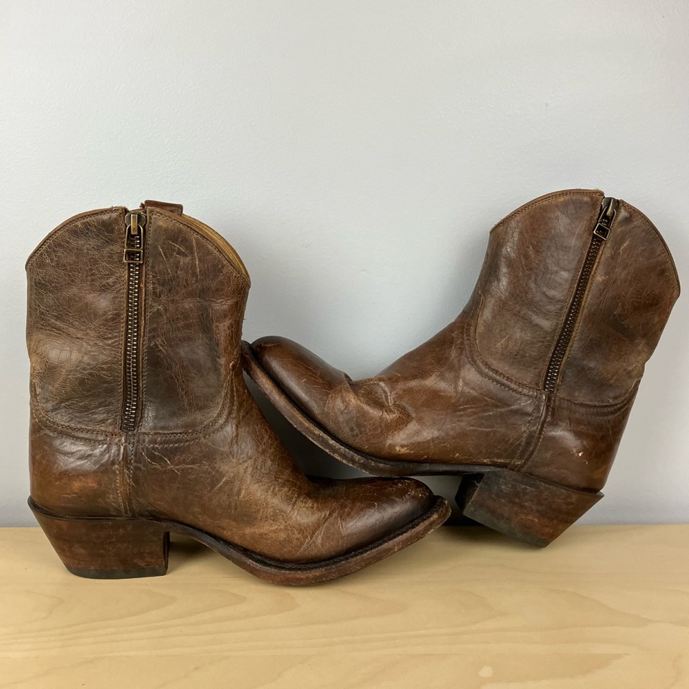 Lucchese Women’s Size 6.5 Brown Leather Western Ankle Booties Side Zip USA - Picture 6 of 13